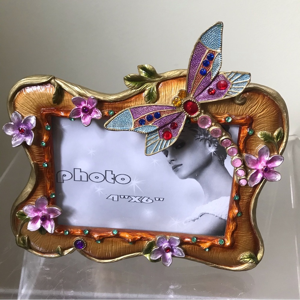 Florale NEW Picture Frame 3D Flowers Dragonfly Gems Intricate Jewels Playful Fun